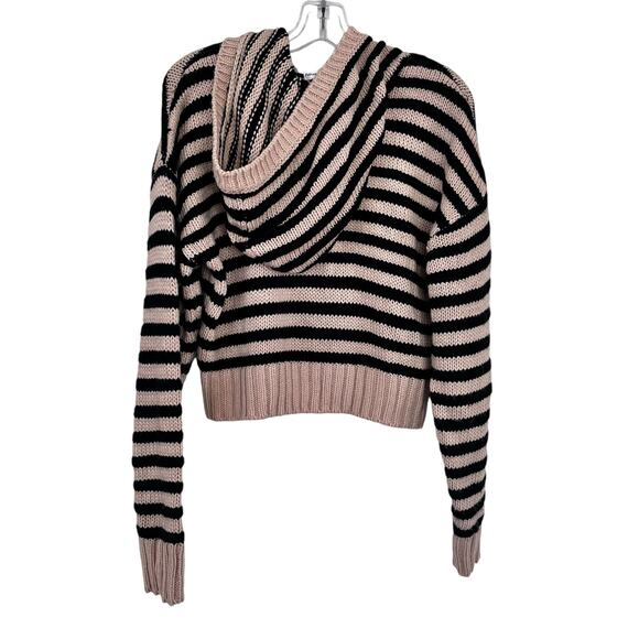 For Love & Lemons Elyse Cream Black Striped Knit Long Sleeve Half Zip Hoodie M - Picture 6 of 9
